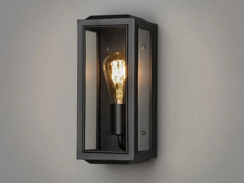 Schmale LED Außenwandlaterne aus Stahl Schwarz mit Klarglas, Höhe 30cm