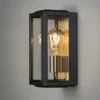 Schmale LED Außenwandlaterne Schwarz-Messing mit Klarglas, Höhe 30cm