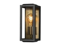 Schmale LED Außenwandlaterne Schwarz-Messing mit Klarglas, Höhe 30cm