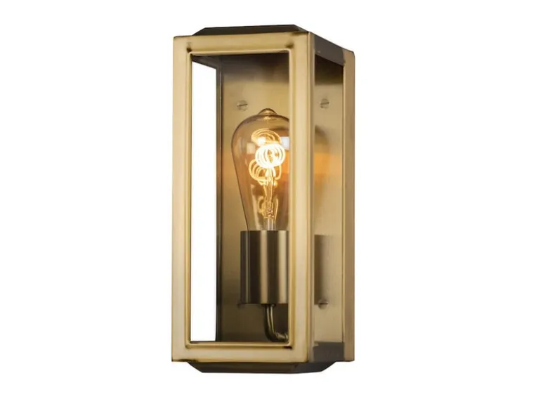 Schmale LED Außenwandlaterne aus Messing mit Klarglas, Höhe 30cm