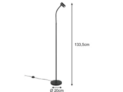 Schmale LED Stehlampe Schwarz dimmbar, flexibel einstellbarer Spot, Höhe 133,5cm