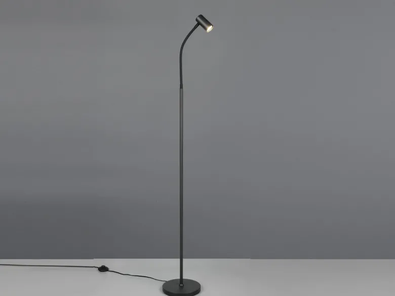 Schmale LED Stehlampe Schwarz dimmbar, flexibel einstellbarer Spot, Höhe 133,5cm