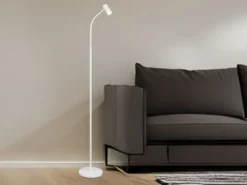 Schmale LED Stehlampe Weiß dimmbar, flexibel einstellbarer Spot, Höhe 133,5cm