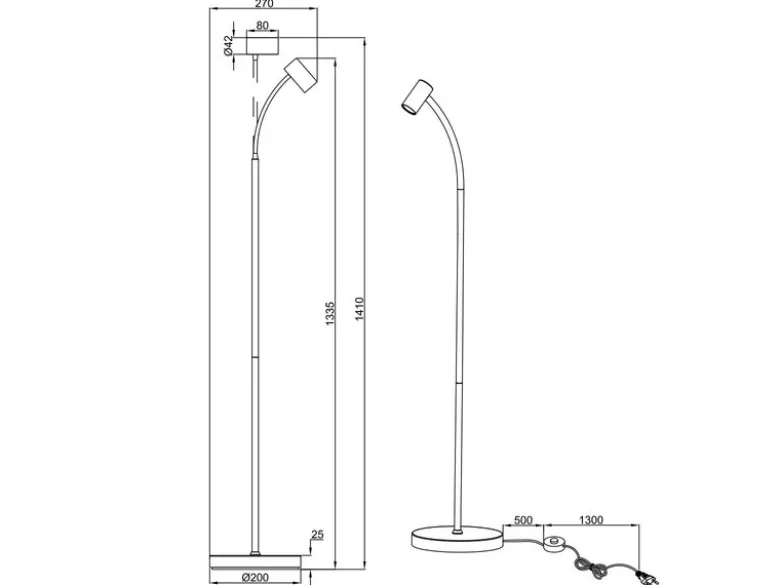 Schmale Stehlampe TARYN Coffee / Grau, flexibel einstellbarer Spot, Höhe 133,5cm