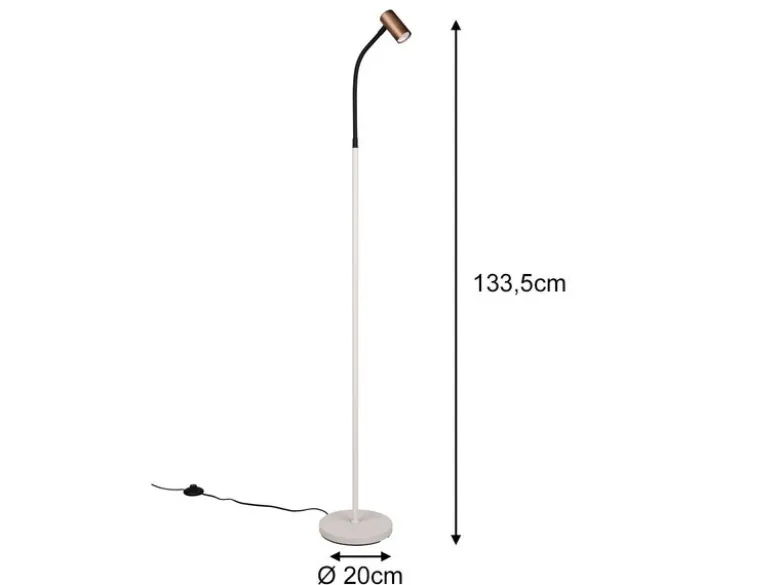 Schmale Stehlampe TARYN Coffee / Grau, flexibel einstellbarer Spot, Höhe 133,5cm