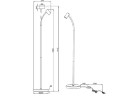 Schmale Stehlampe TARYN Weiß mit flexibel einstellbarem Spot, Höhe 133,5cm