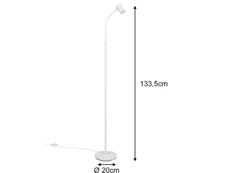 Schmale Stehlampe TARYN Weiß mit flexibel einstellbarem Spot, Höhe 133,5cm
