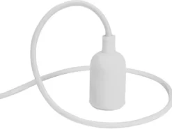 Schnurpendel Hängeleuchte Textil weiß mit E27 Filament LED, Ø 8,5cm