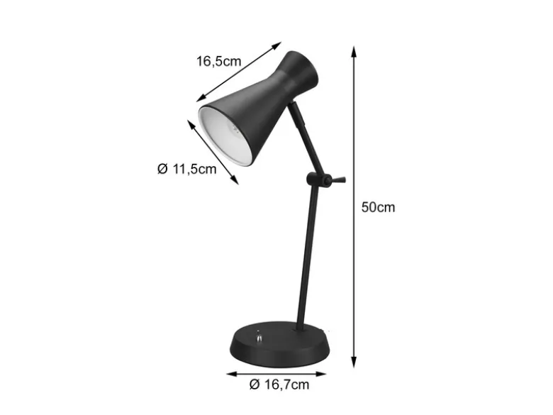 Schreibtischlampe ENZO Metallschirm in Schwarz Gelenkarm Höhe 50cm