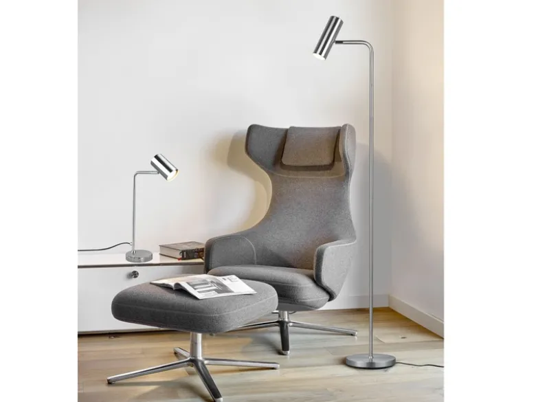 Schreibtischlampe MARLEY in Silber matt, Spot schwenkbar, Höhe 45cm