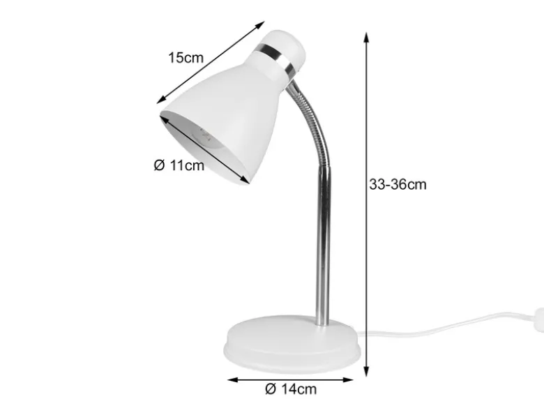 Schreibtischleuchte HARVEY flexibel, Chrom & Metallschirm Weiß, 33cm