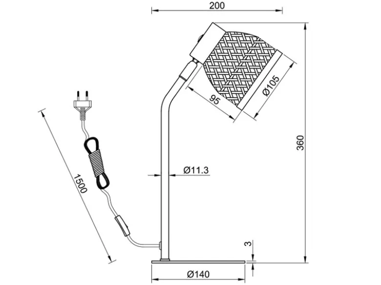 Schreibtischleuchte LAURENT mit Korb Lampenschirm aus Bambus, Höhe 36cm