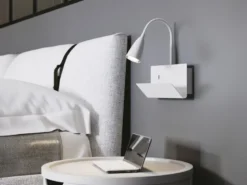 Schwanenhals Leselampe GULP Weiß mit Ablage & USB-Ladefunktion, B. 23cm