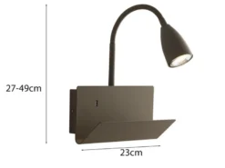 Schwanenhals Leselampe GULP Braun mit Ablage & USB-Ladefunktion, B. 23cm