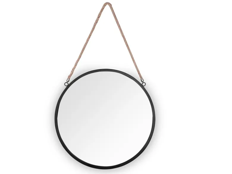 Schwarzer Metallspiegel TAIRA Ø40cm Wandspiegel zum Aufhängen