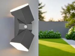 Schwenkbare LED Außenwandleuchten - 2er Set mit Bewegungsmelder, H: 28cm