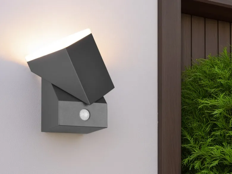 Schwenkbare LED Außenwandleuchten - 2er Set mit Bewegungsmelder, H: 16cm