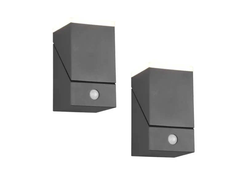 Schwenkbare LED Außenwandleuchten - 2er Set mit Bewegungsmelder, H: 16cm