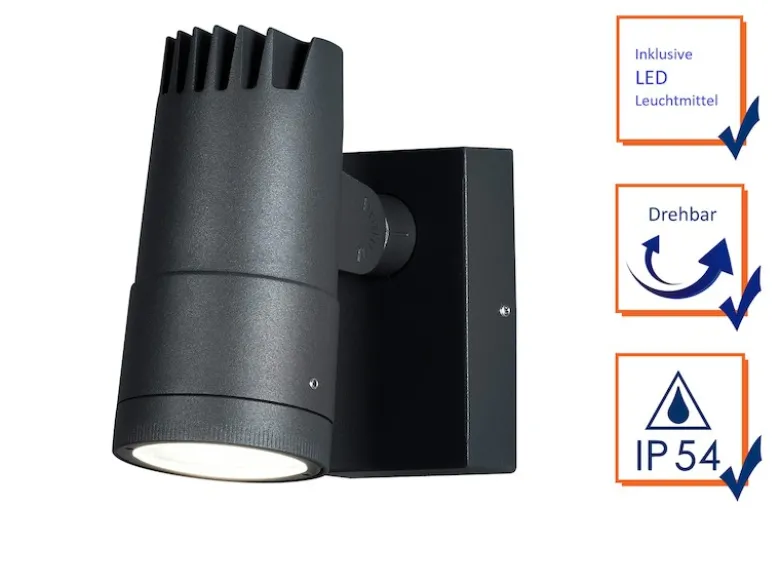 Schwenkbare LED Außenwandleuchte ANDRIA aus ALU Lichtstrahl einstellbar, IP54