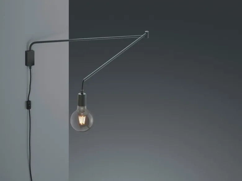 Schwenkbare LED Wandlampe - schwarze Kabelleuchte mit Schnurschalter & Stecker
