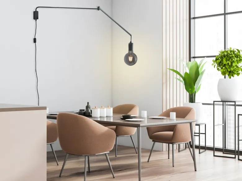 Schwenkbare LED Wandlampe - schwarze Kabelleuchte mit Schnurschalter & Stecker