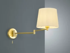 Schwenkbare LED Wandleuchte mit Stoffschirm Weiß & Gelenkarm Messing