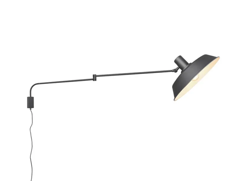 Schwenkbare Wandlampe BOLDER mit Metallschirm Schwarz, Schnurschalter & Stecker