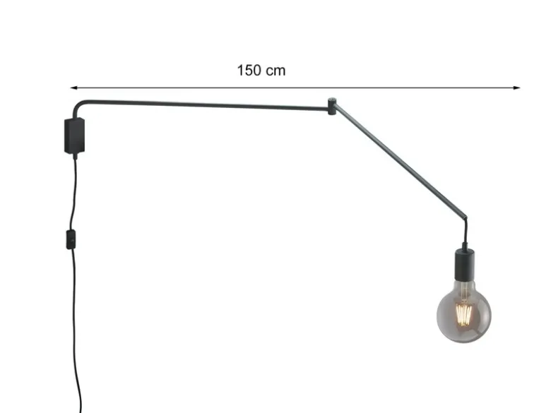 Schwenkbare Wandlampe LINE - schwarze Kabelleuchte mit Schnurschalter & Stecker