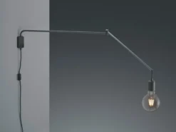 Schwenkbare Wandlampe LINE - schwarze Kabelleuchte mit Schnurschalter & Stecker