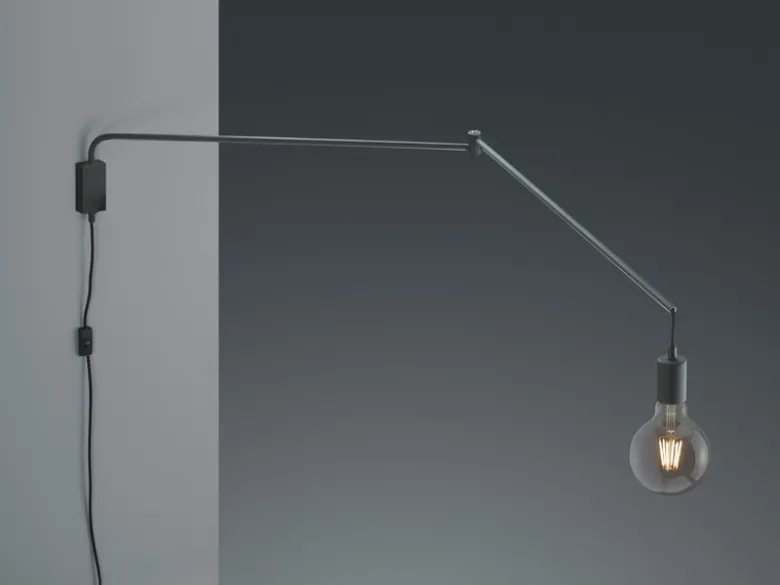 Schwenkbare Wandlampe LINE - schwarze Kabelleuchte mit Schnurschalter & Stecker