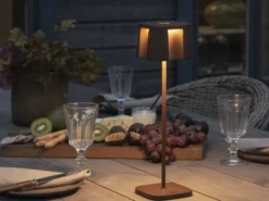 SET Akku Stehlampe 120cm & Tischleuchte 36cm für Outdoor kabellos Rostoptik