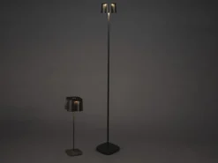 SET Akku Stehlampe 120cm & Tischleuchte 36cm für Outdoor kabellos Schwarz