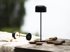 SET Akku Tischleuchten per USB aufladbar, Schwarz Höhe 20cm & 36cm
