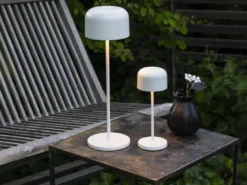 SET Akku Tischleuchten per USB aufladbar, Weiß Höhe 20cm & 36cm