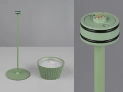 SET: Kleine Akku Stehlampe 123cm & Tischlampe 39cm für Outdoor kabellos Grün