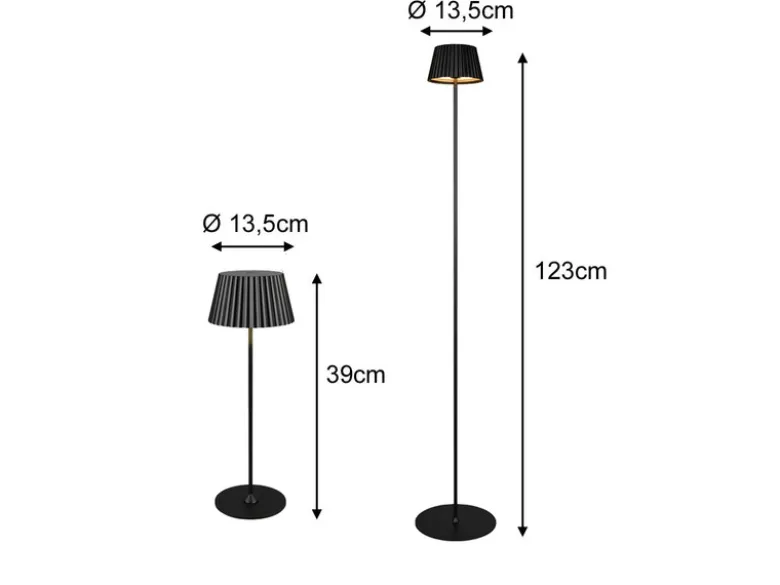 SET: Kleine Akku Stehlampe 123cm & Tischlampe 39cm für Outdoor kabellos Schwarz