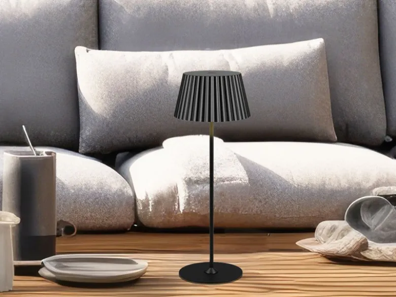 SET: Kleine Akku Stehlampe 123cm & Tischlampe 39cm für Outdoor kabellos Schwarz