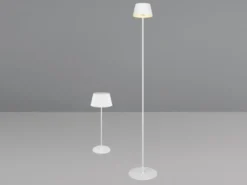 SET: Kleine Akku Stehlampe 123cm & Tischlampe 39cm für Outdoor kabellos Weiß