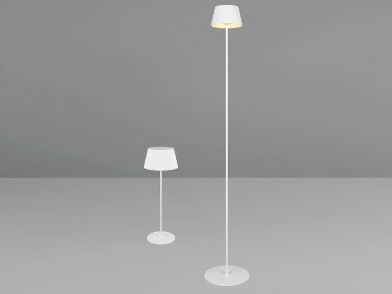 SET: Kleine Akku Stehlampe 123cm & Tischlampe 39cm für Outdoor kabellos Weiß