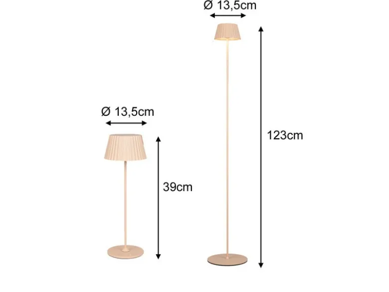 SET: Kleine Akku Stehlampe 123cm & Tischlampe 39cm für Outdoor kabellos Beige