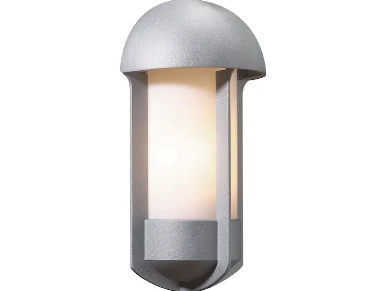 Silberne Aluminium Wandleuchte TYR, E27, opales Acryglas, IP23