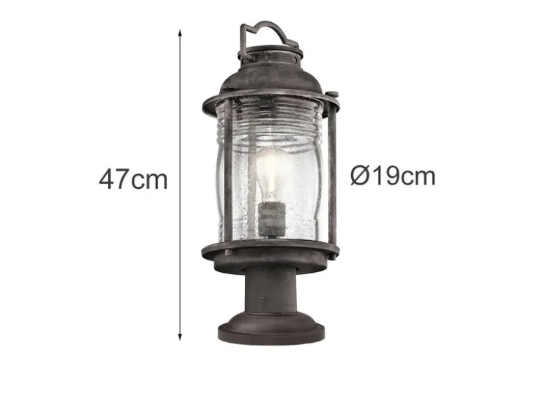 Sockel Laterne ASHLAND BAY im Industriedesign, Anthrazit Höhe 47cm