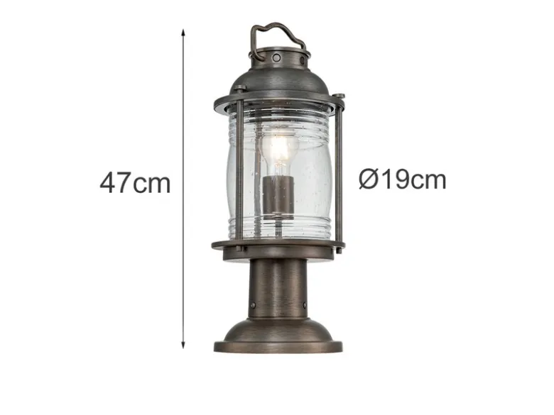 Sockel Laterne ASHLAND BAY im Industriedesign, Bronze Höhe 47cm