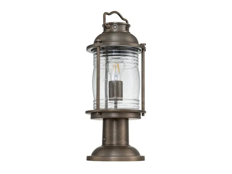 Sockel Laterne ASHLAND BAY im Industriedesign, Bronze Höhe 47cm