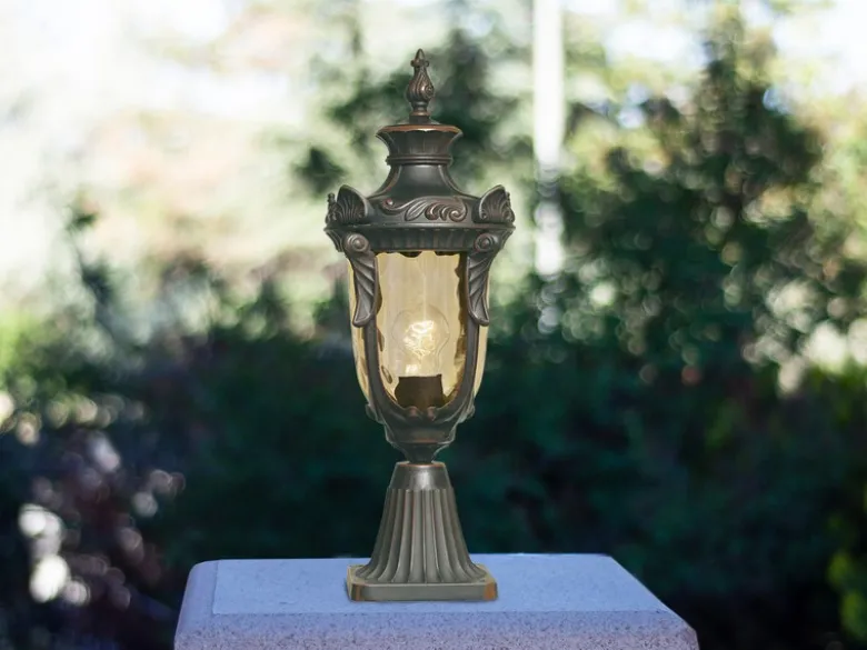 Sockel Laterne PHILADELPHIA Jugendstil mit Amberglas, Höhe 54cm