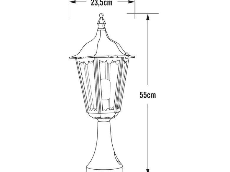 Sockelleuchte aus Aluminium Schwarz, antike E27 Gartenlaterne, Höhe 55cm