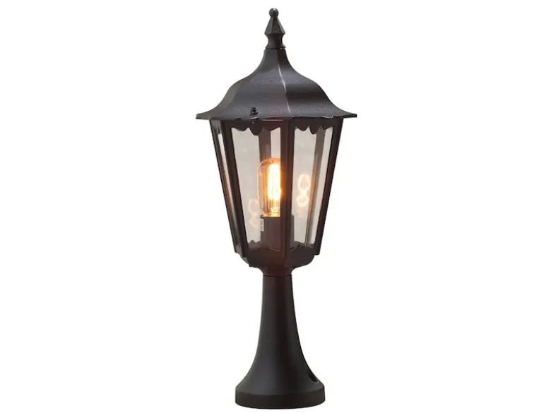 Sockelleuchte aus Aluminium Schwarz, antike E27 Gartenlaterne, Höhe 55cm
