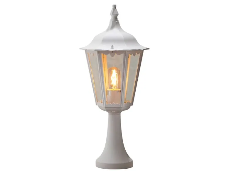 Sockelleuchte aus Aluminium Weiß, antike E27 Gartenlaterne, Höhe 55cm
