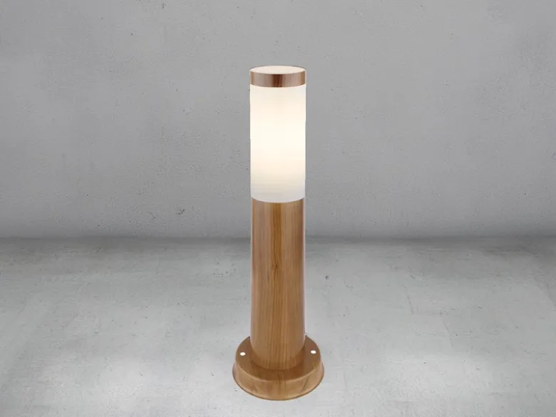 Sockelleuchte BOSTON aus Edelstahl in Holzoptik, Höhe 45cm