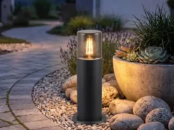 Sockelleuchte HOOSIC aus Aluminium Schwarz & Rauchfarbig E27, Höhe 30cm